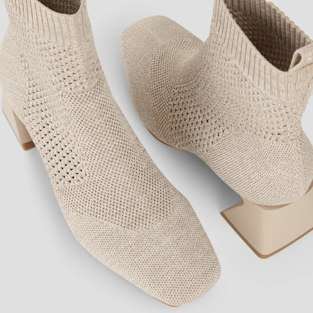VIVAIA Knit‎ Sock Boots, Square Heel Ankle Booties Neutral Beige, EU/41.5 US/10